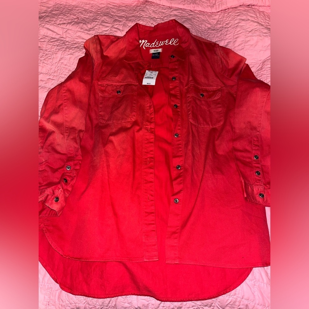 Madewell Long Sleeve Button Down Denim Shirt in Vermilion Red NWT - Picture 3 of 8